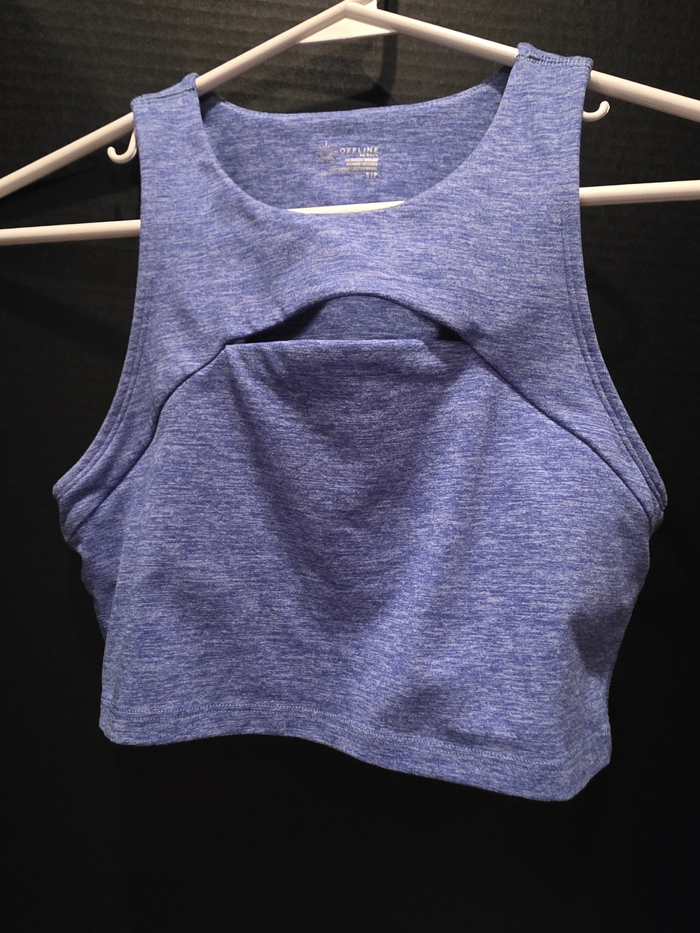 aerie Heathered Blue Cropped Tank with Front Cutout